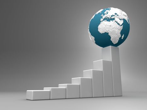 Business chart with earth model, europe and africa, 3d render