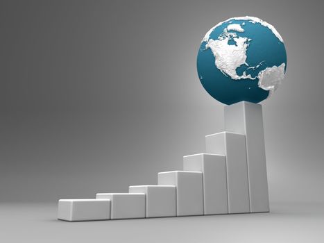 Business chart with earth model, south and north america, 3d render