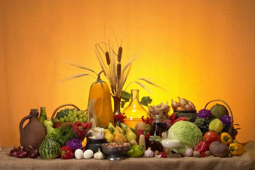 Still-life on a yellow background                               