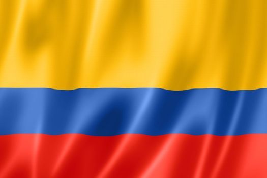 Colombia flag, three dimensional render, satin texture