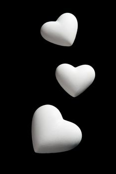 Valentine's Day blank white Hearts Isolated on black Background with clipping path