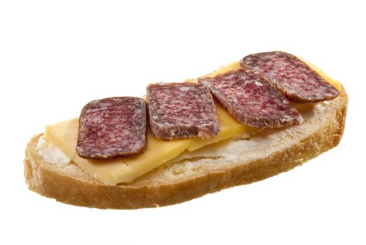 sandwich with cheese and sausage isolated on white background