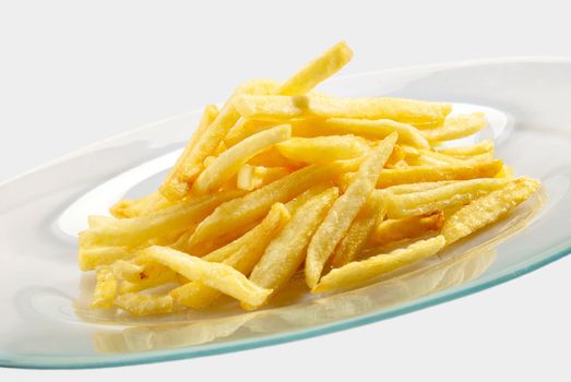 Fried potatoes on the plate over white background