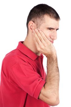 man holding hand on face because of toothache, isolate on white background