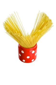 Spaghetti inside a red jar isolated on white background