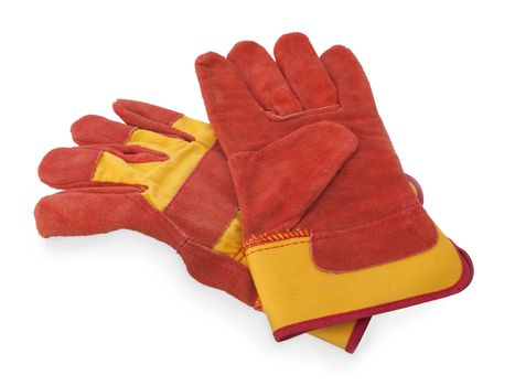 One pair of work gloves on white background