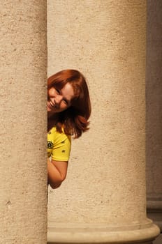 The young cheerful girl on walk