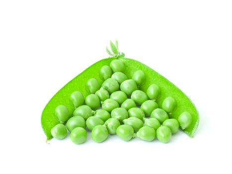 The isolated opened pods of peas in the form of a triangle