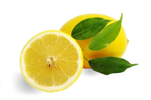 An image of fresh yellow lemons on white background