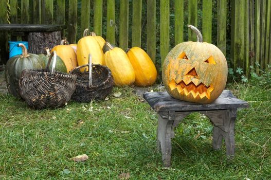 Evil face being cut in a pumpkin