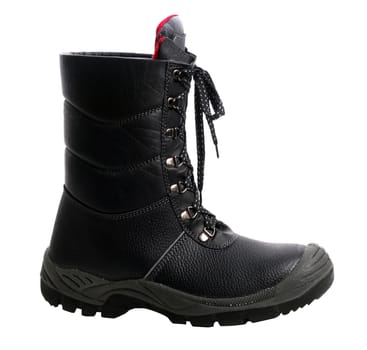 An image of black boot on white background
