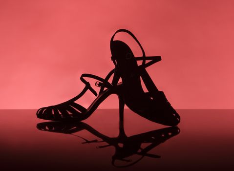 Female shoes on red background