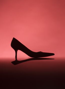 Female shoe on red background