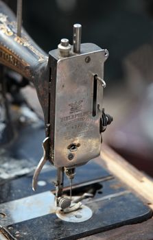 Old hand sewing machine details and close-up