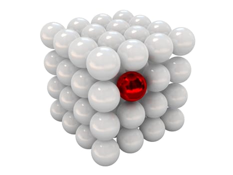 The red ball in a group of white balls