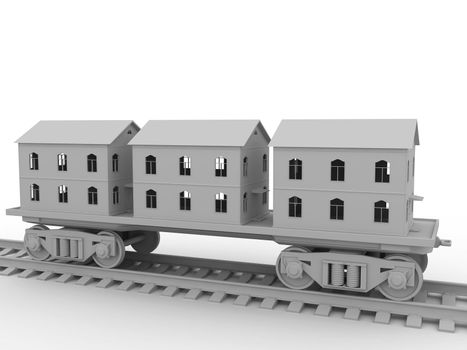 Boxcar and the houses  on a white background