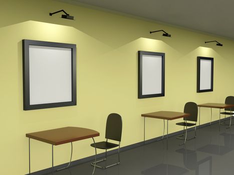 The classroom with school desks and chairs