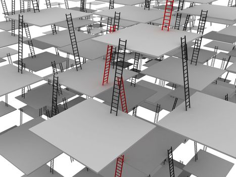 Movement up on red and gray ladders
