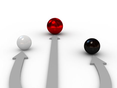 Choice from three color balls on a white background