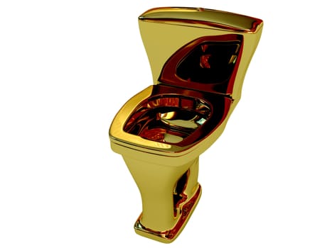 The golden toilet on a white background