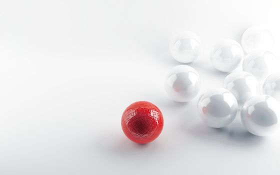 White spheres and red sphere in a kind puzzle