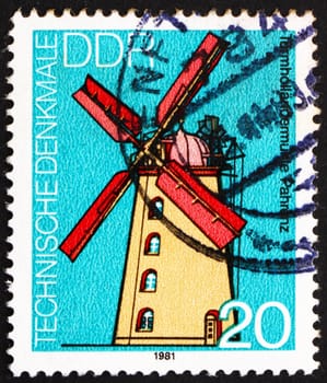 GDR - CIRCA 1981: a stamp printed in GDR shows Windmill, Pahrenz, Germany, circa 1981