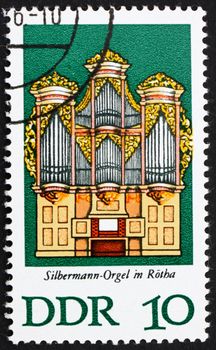 GDR - CIRCA 1976: a stamp printed in GDR shows Silbermann Organ, St. George�s Church, Rotha, Germany, circa 1976