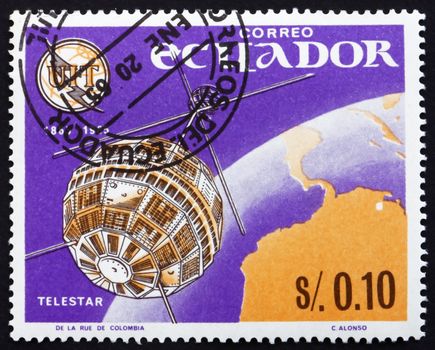 ECUADOR - CIRCA 1966: a stamp printed in the Ecuador shows Telstar, 1st Television Connection of the US and Europe through Telstar Satellite, circa 1966