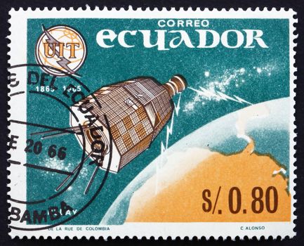 ECUADOR - CIRCA 1966: a stamp printed in the Ecuador shows Relay 1, 1st Television Transmissions across the Pacific Ocean, circa 1966