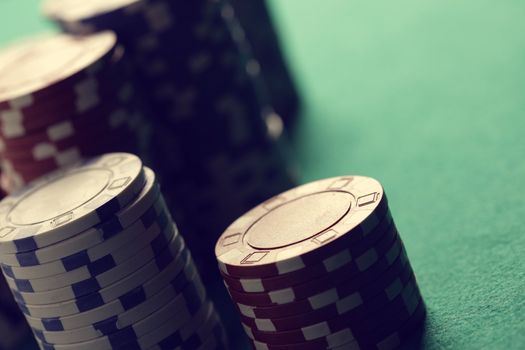 Stacks of poker or blackjack chips 