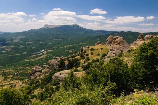 Sunny day on mountain plateau, Crimea, Ukraine