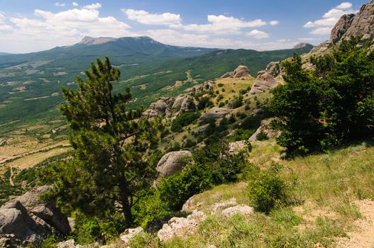 Sunny day on mountain plateau, Crimea, Ukraine