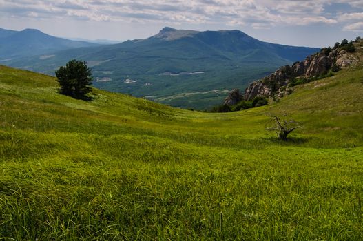 Sunny day on mountain plateau, Crimea, Ukraine