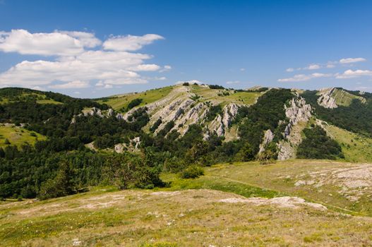 Sunny day on mountain plateau, Crimea, Ukraine