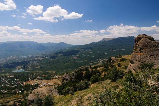 Sunny day on mountain plateau, Crimea, Ukraine