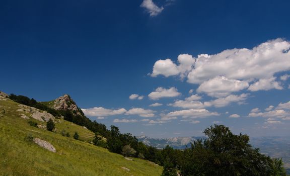 Sunny day on mountain plateau, Crimea, Ukraine