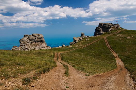 Sunny day on mountain plateau, Crimea, Ukraine