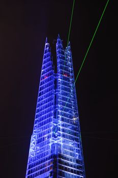 London, UK, Thursday July 5, 2012. The Shard is opened with a light and laser show. The Shard is the tallest building in Europe with 309,6 metres (1016 ft).