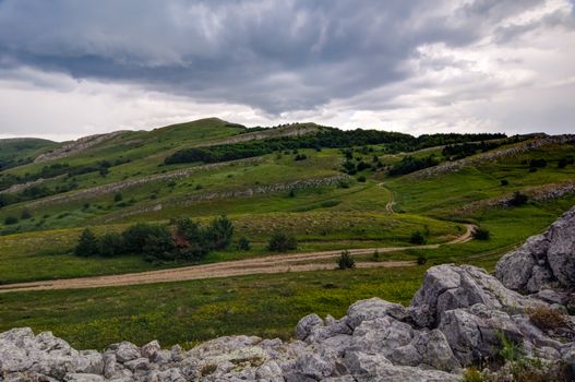 Sunny day on mountain plateau, Crimea, Ukraine