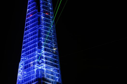 London, UK, Thursday July 5, 2012. The Shard is opened with a light and laser show. The Shard is the tallest building in Europe with 309,6 metres (1016 ft).