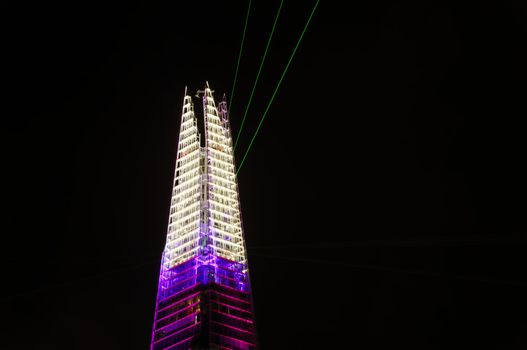 London, UK, Thursday July 5, 2012. The Shard is opened with a light and laser show. The Shard is the tallest building in Europe with 309,6 metres (1016 ft).