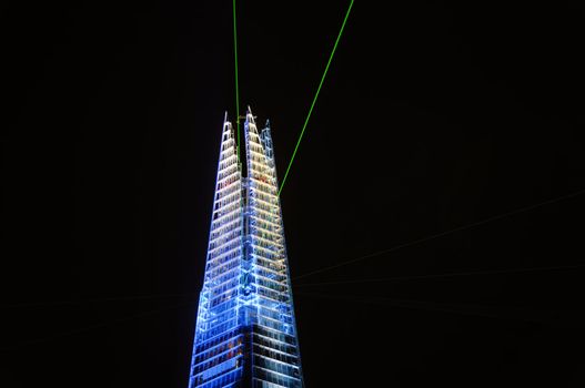 London, UK, Thursday July 5, 2012. The Shard is opened with a light and laser show. The Shard is the tallest building in Europe with 309,6 metres (1016 ft).