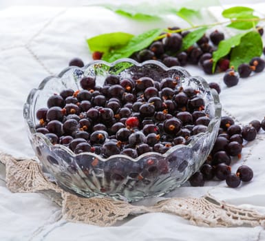 black currants ripe in a glass plate