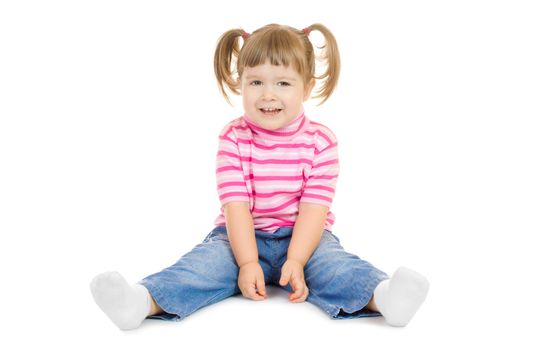 Sitting funny little girl isolated