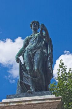 Russia. St.-Petersburg. Tsarskoe Selo (Pushkin). Antique bronze statue of the goddess of Flora established about Cameron Gallery in Catherine's park.