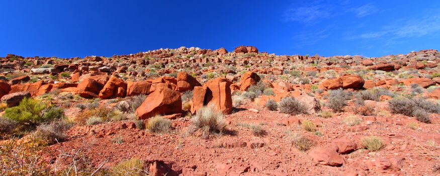 Panoramic view of boulders strewn across the landscape at Grand Canyon National Park in Arizona.