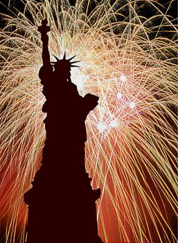fireworks background with Statue of Liberty