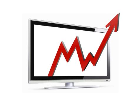 Sales arrow moving out of LCD screen