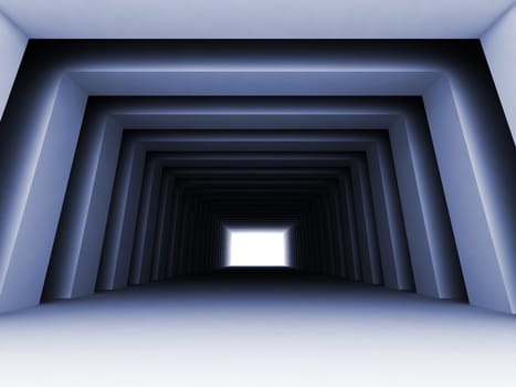 Turn of the shined corridor with columns and light making the way ahead