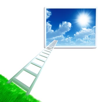 stair is get away from land in cloudy sky on a white background